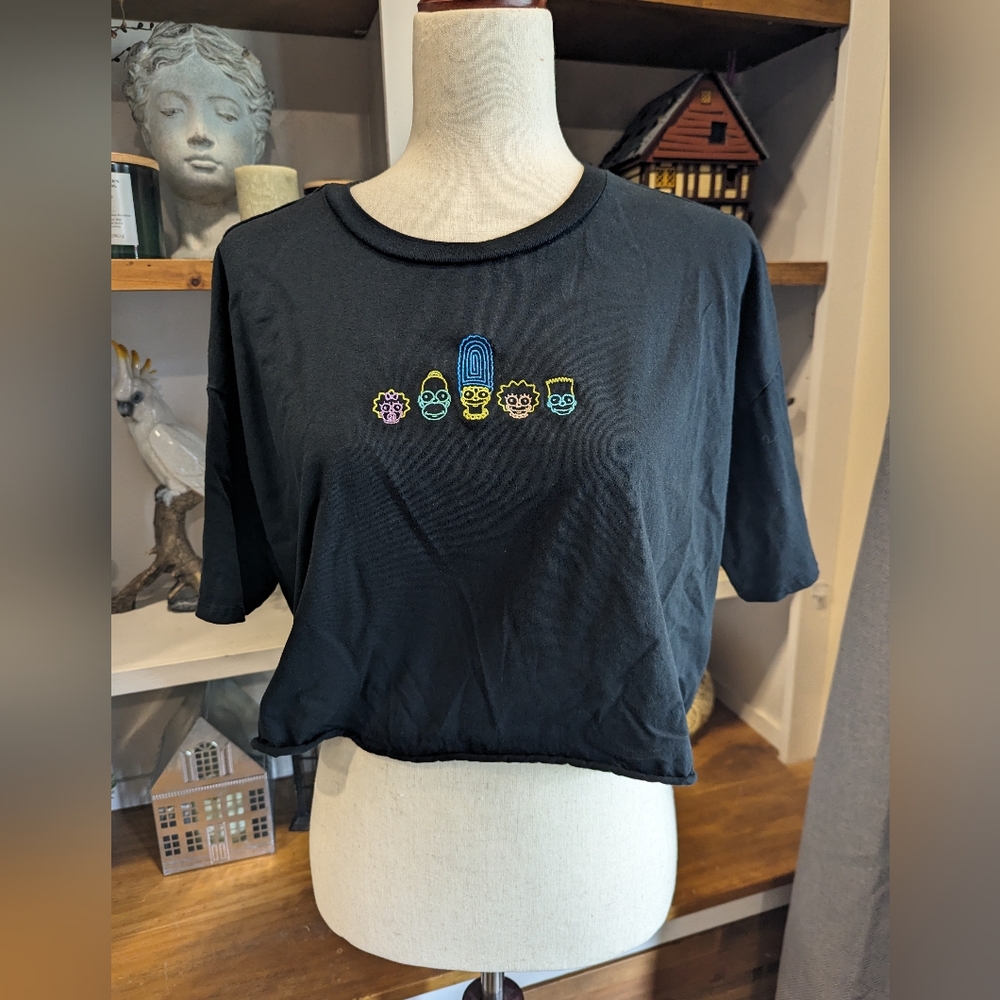 The Simpsons Embroidered Cropped Black T-shirt Size XL